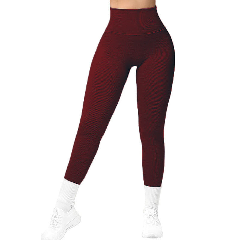 High Waist Seamless Leggings Threaded Knitted Fitness Pants Solid Women's