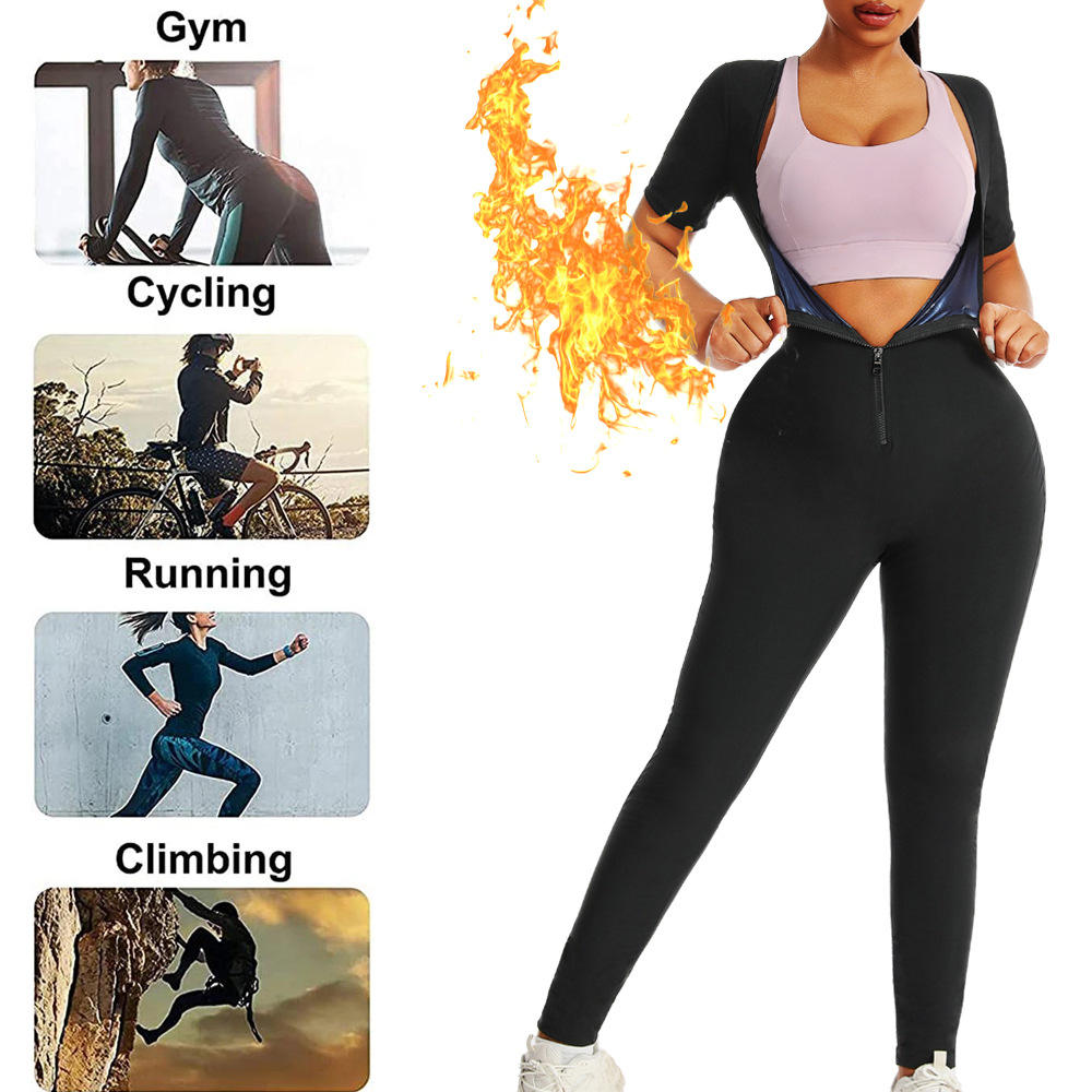 Women's Sauna Suit Short Sleeve Jumpsuit, Sweat Enhancer Workout Shapewear
