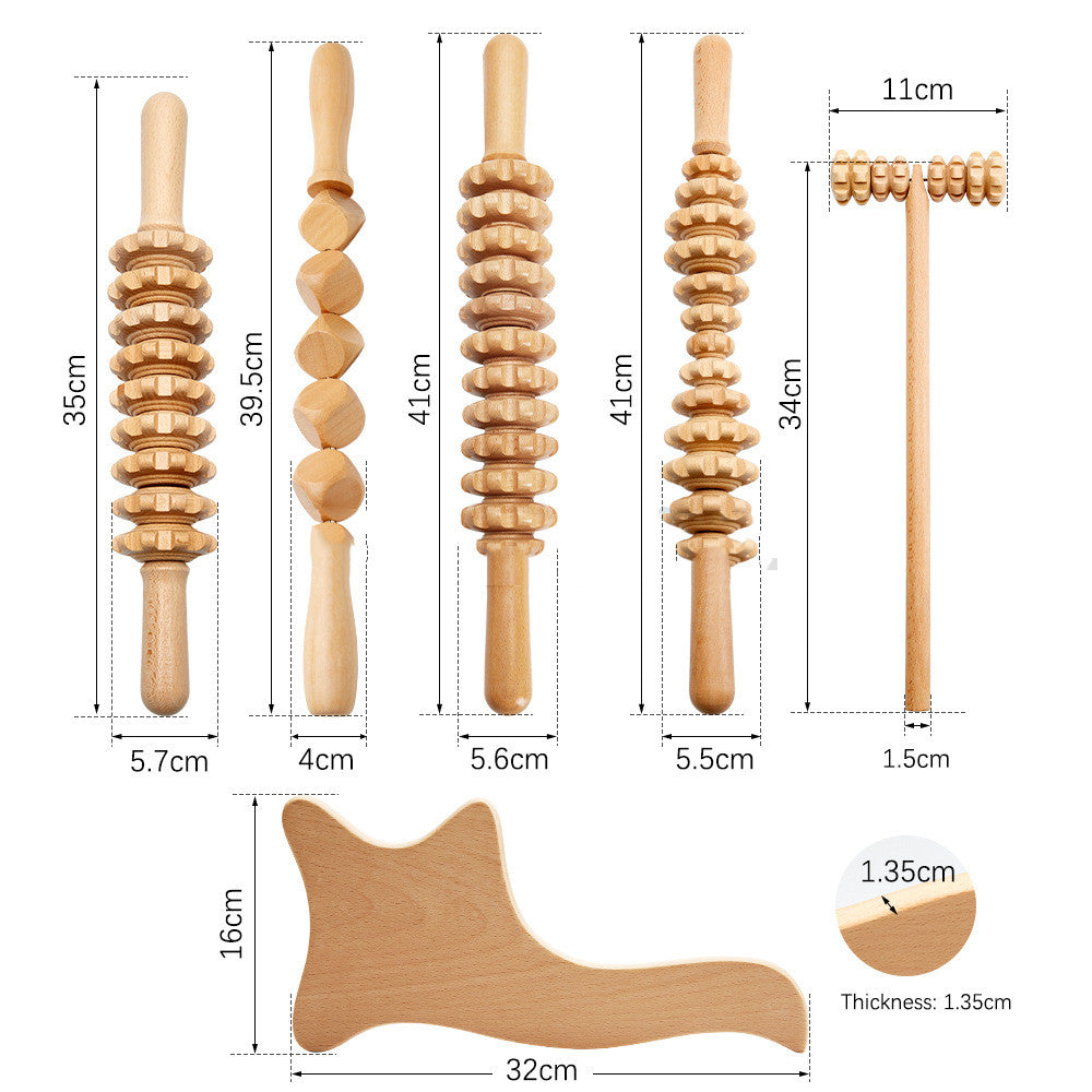 Wooden Massage Roller Suit Multifunctional Body Reduce Cellulite Natural
