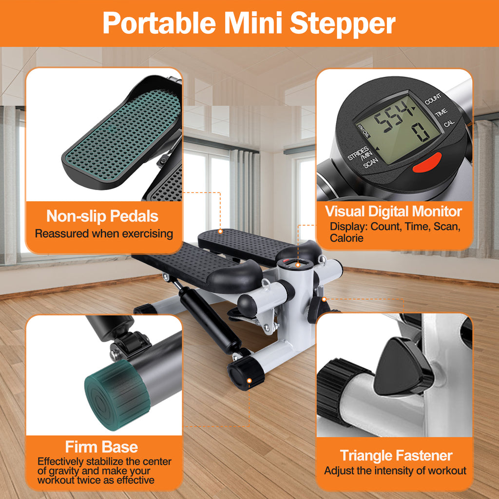 Stepper For Exercise Mini Fitness With 2 Resistance Bands LCD Monitor Max