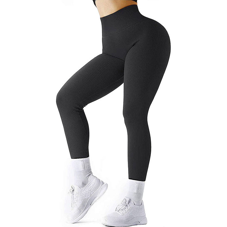 High Waist Seamless Leggings Threaded Knitted Fitness Pants Solid Women's