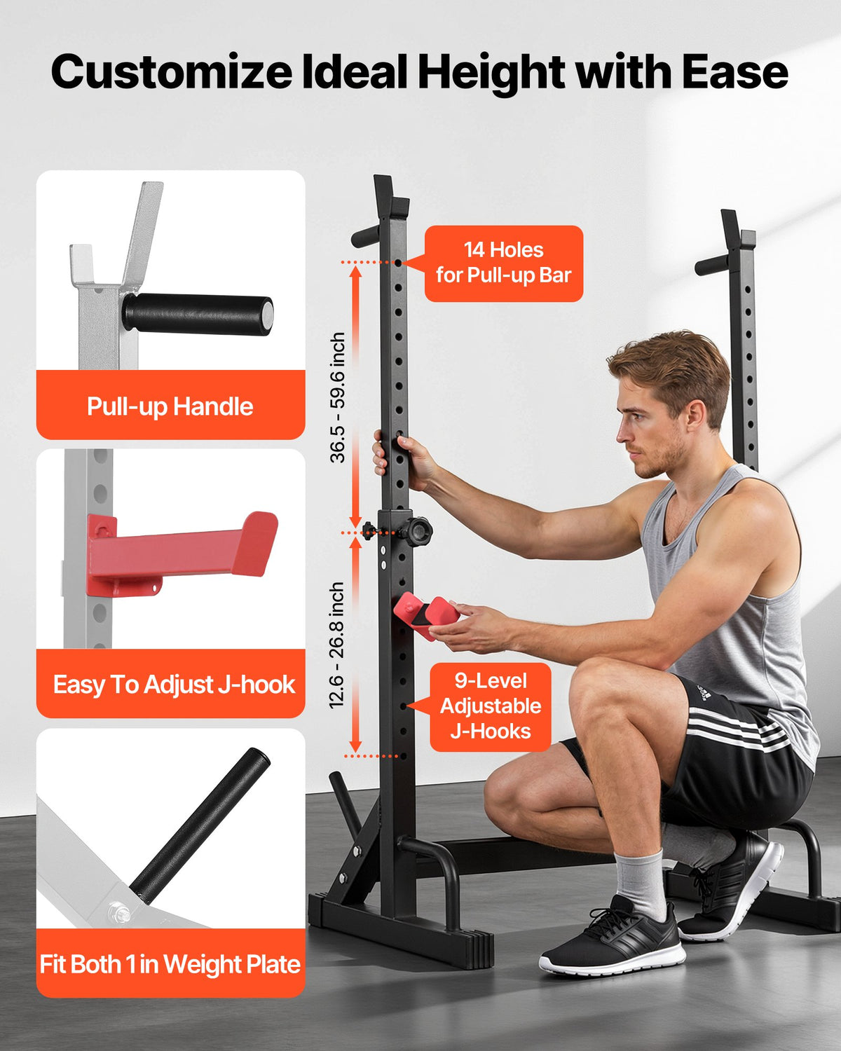 Power Cage Squat Rack, Home Gym Rack With Adjustable Height & Width, 550LBS