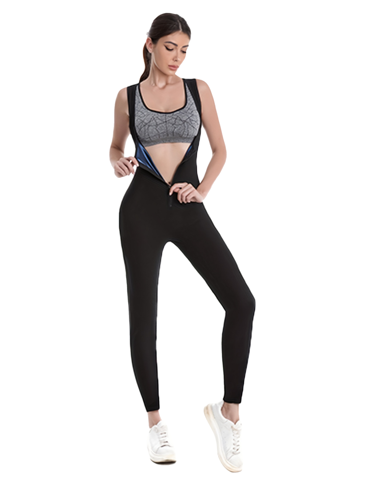 Sauna Suit For Women Sleeveless Tank Top Jumpsuit With Zipper, Sweat Waist