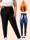 Plus Size Sauna Sweat Leggings For Women, High Waist Silver Coated Workout