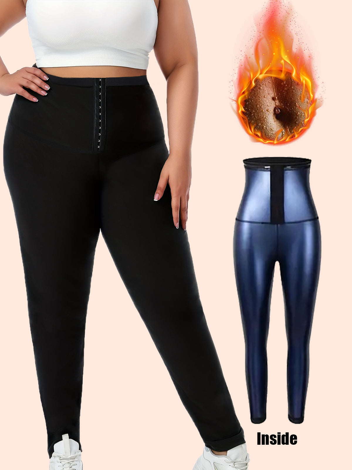 Plus Size Sauna Sweat Leggings For Women, High Waist Silver Coated Workout