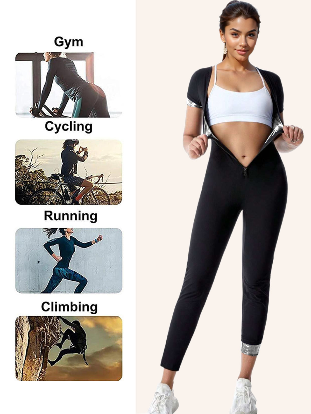 Women's Sauna Suit Short Sleeve Jumpsuit, Sweat Enhancer Workout Shapewear