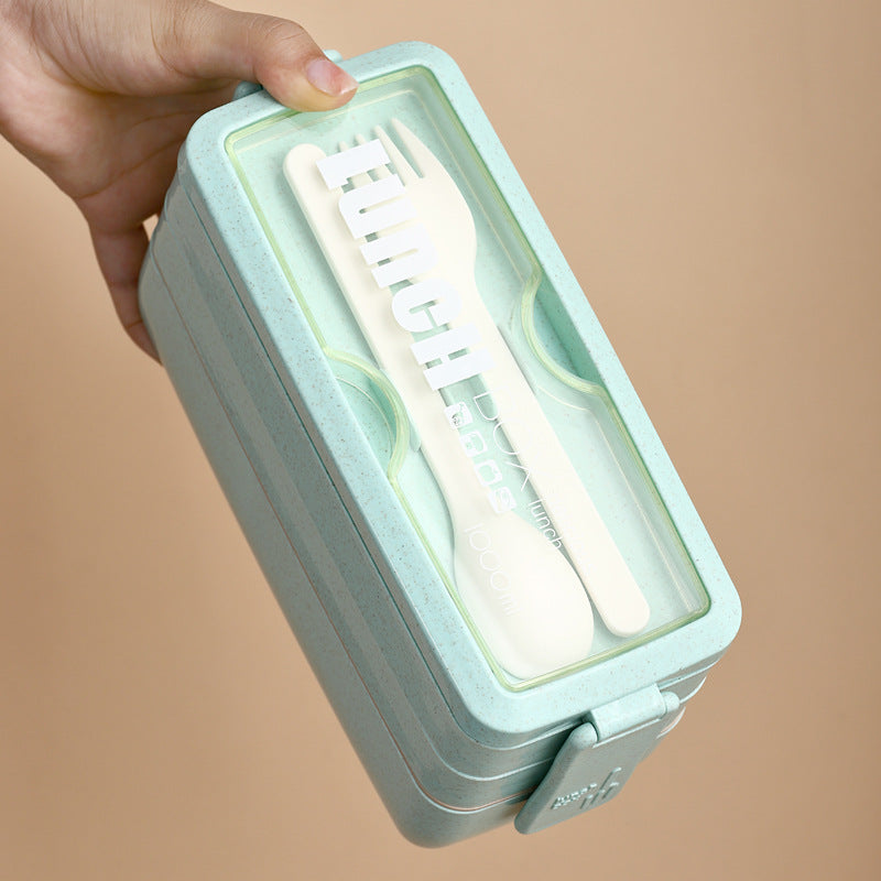 Wheat Straw Double-layer Insulated Lunch Box Portable Sealed Student Divided