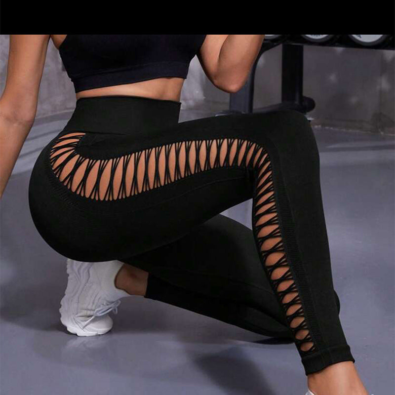 Hollow Tie Dye Printed Yoga Pants High Waist Butt Lift Seamless Sports Gym