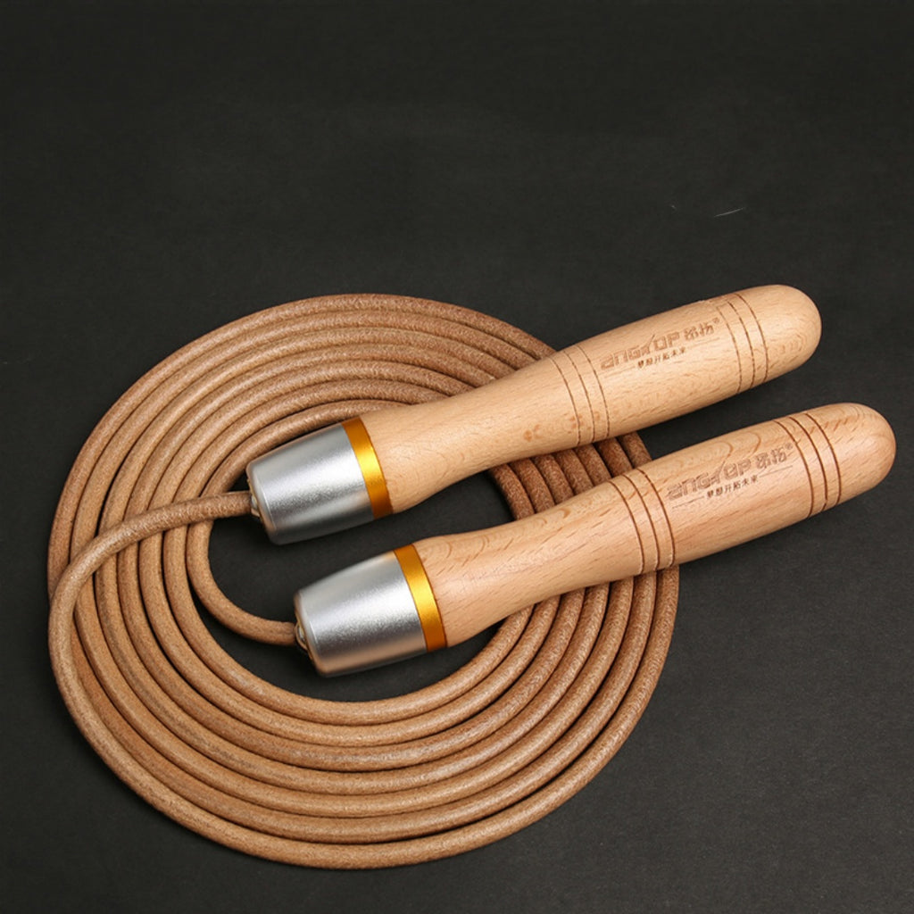 Fitness Exercise Slimming And Cowhide String Beech Handle Skipping Rope
