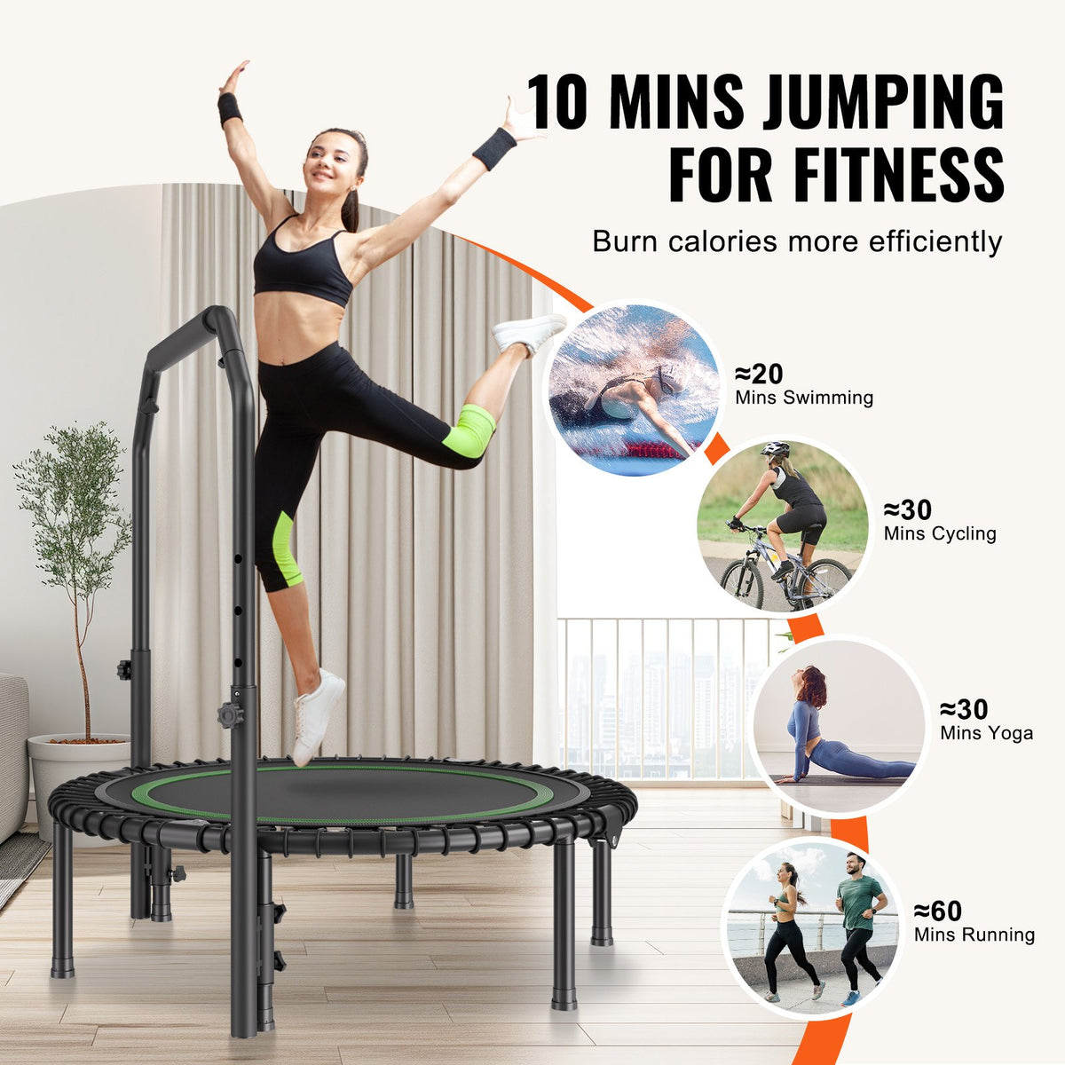 Foldable Mini Trampoline 40 Inch Fitness Rebounder Max Load 330lbs Exercise