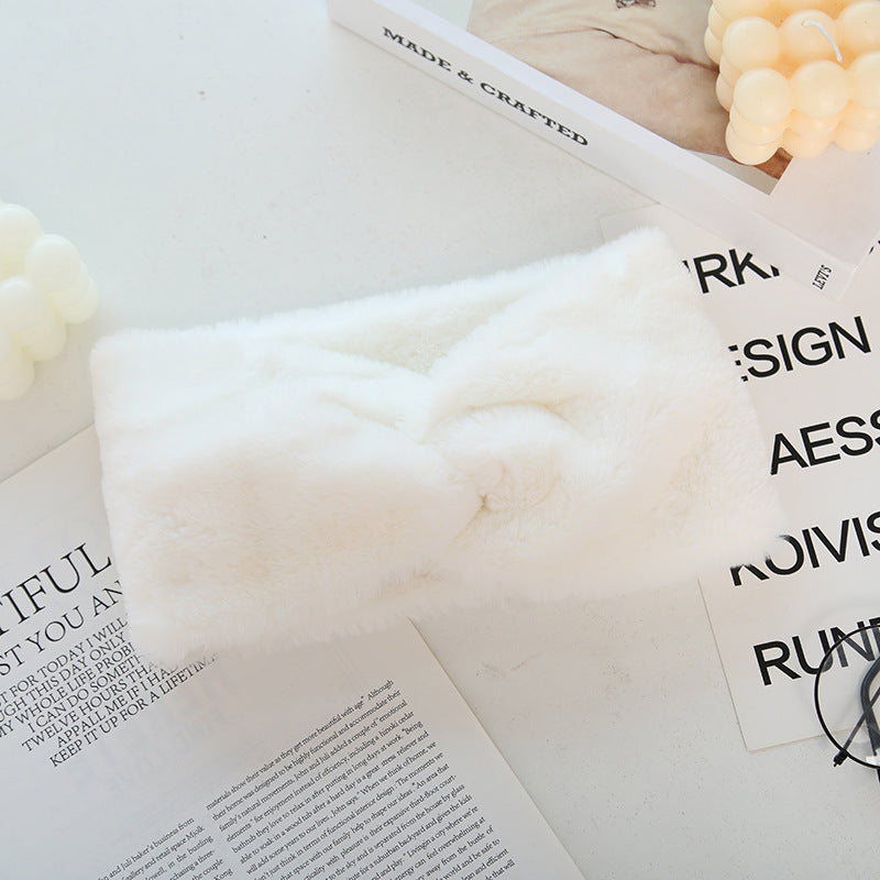 Warmth Elastic Knotted Sports Headband Plush Wide Headscarf Women