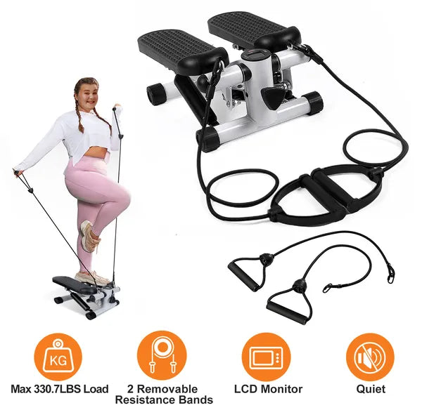 Steppers For Exercise, Mini Stair Stepper With Resistance Bands At Home Workout