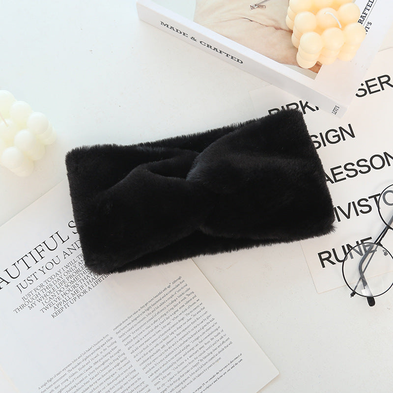 Warmth Elastic Knotted Sports Headband Plush Wide Headscarf Women