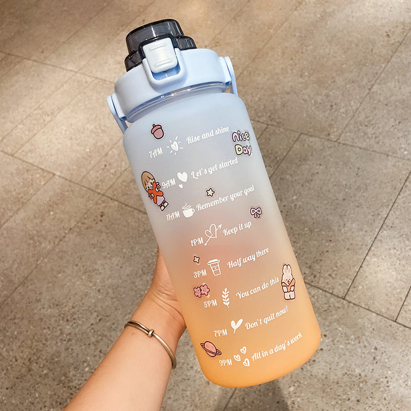 Stickers Water Bottle With Straw 2000ml Cute Portable Scale