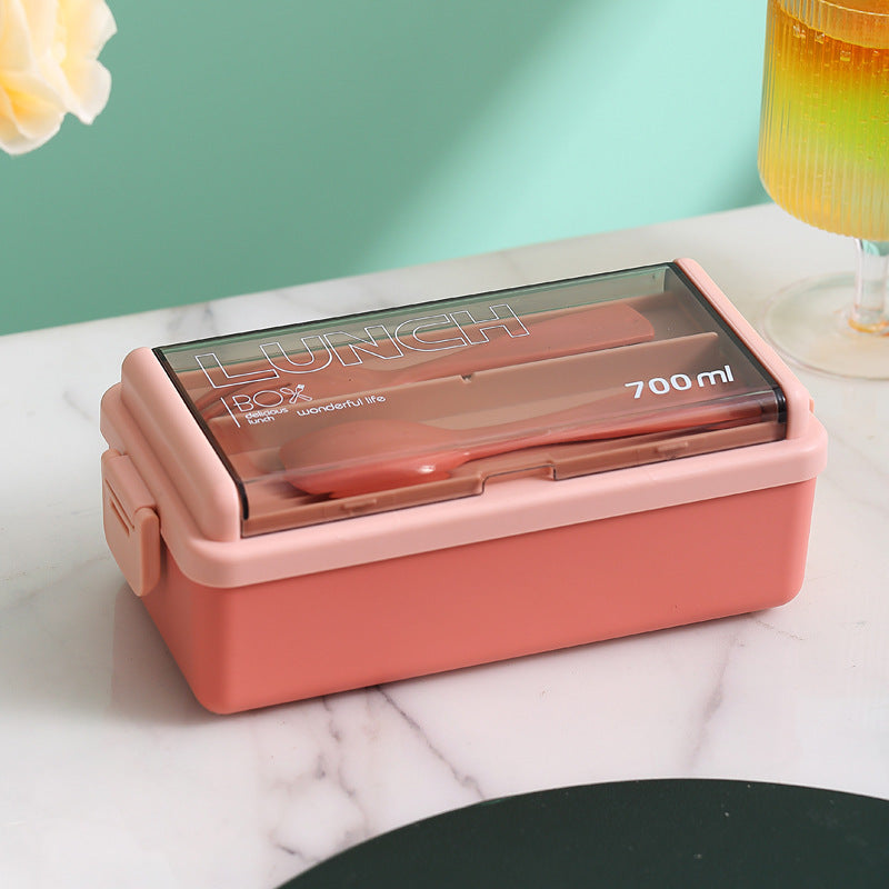 Plastic Lunch Box Microwavable Set Double Layer Divider With Cutlery