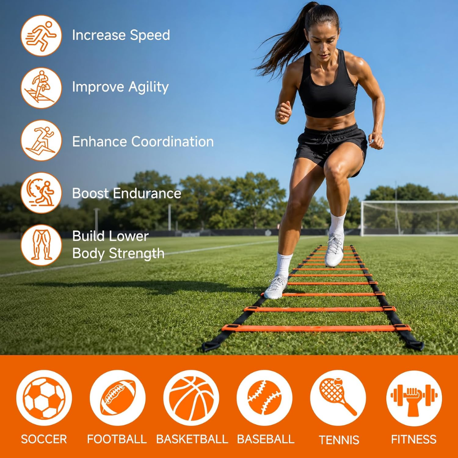 Agility Ladder, Soccer Football Training Equipment Speed 20ft 4 Adjustable