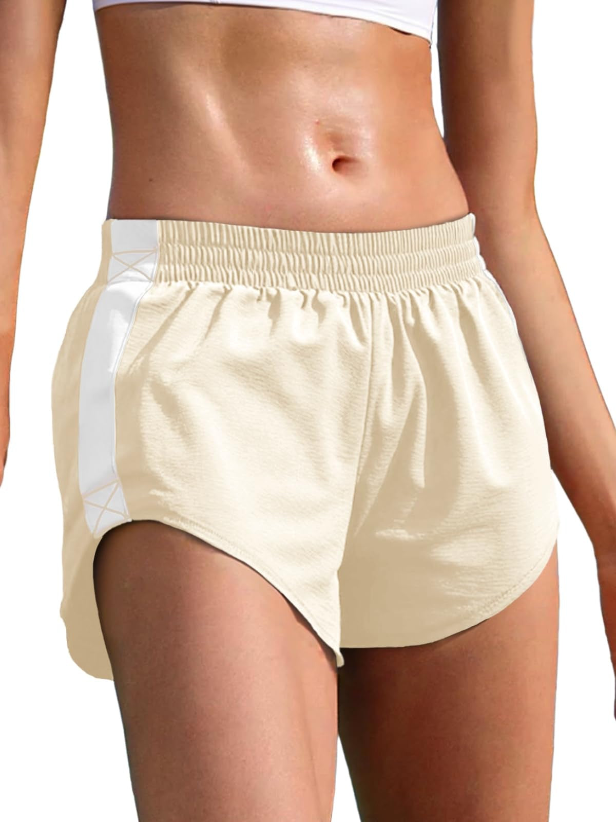 Fisoew Women Striped Track Shorts High Waisted Dolphin Workout Running Athletic