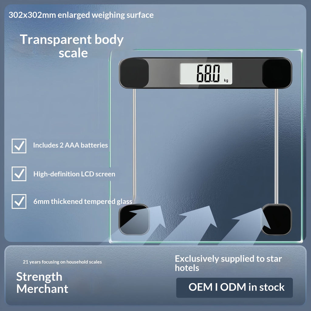 Household Electronic Body Scale With Transparent Tempered Glass Weight
