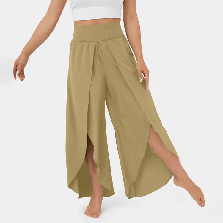 Loose Split Yoga Pants Summer Elastic High Waist Wide Leg Trousers Women's