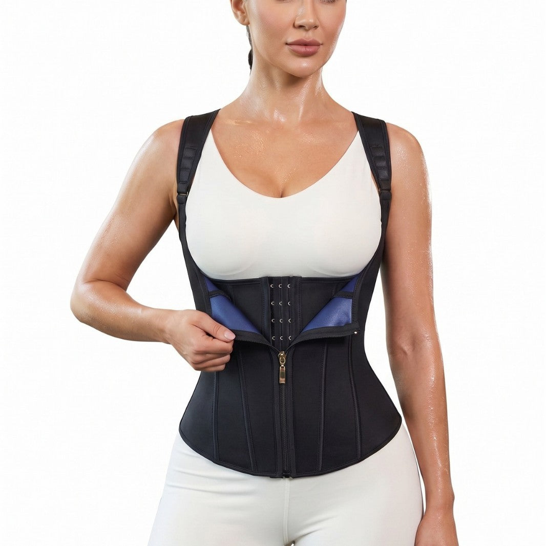 Women's Waist Trainer Corset, Zipper & Hook Sauna Sweat Vest, Tummy Control