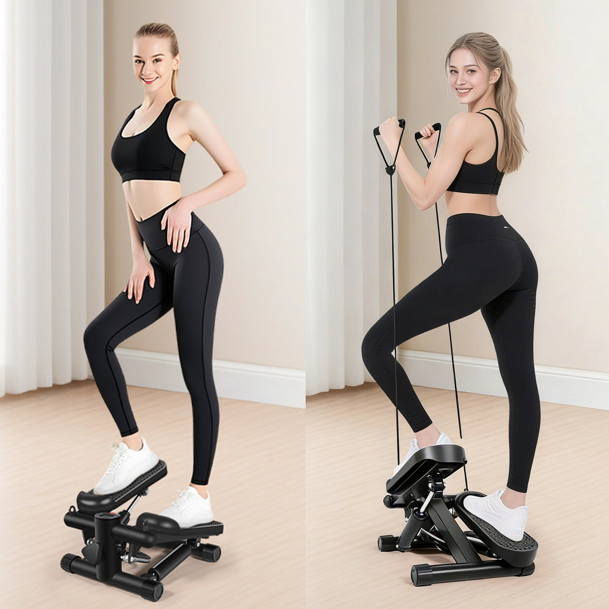 Mini Exercise Stepper With Resistance Bands And LCD Monitor Home Fitness
