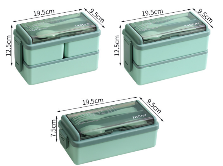 Plastic Lunch Box Microwavable Set Double Layer Divider With Cutlery
