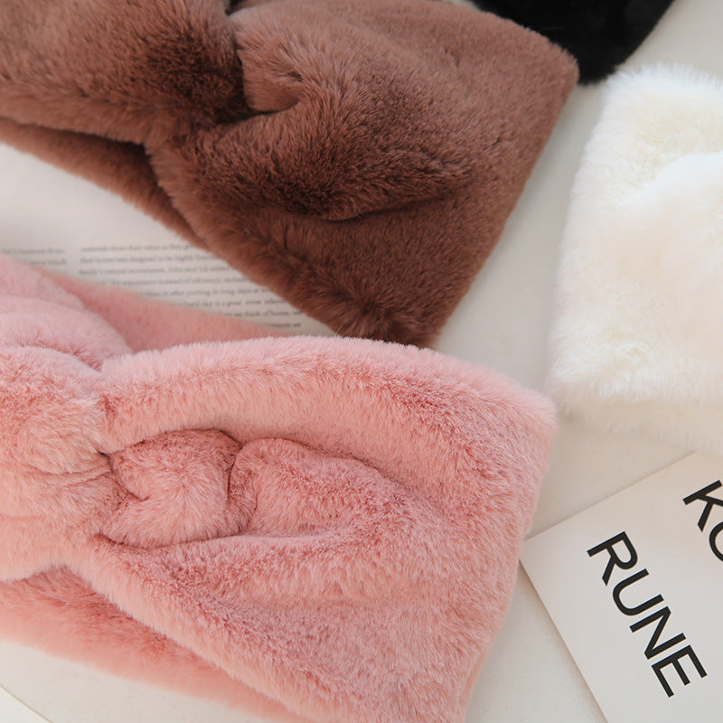 Warmth Elastic Knotted Sports Headband Plush Wide Headscarf Women