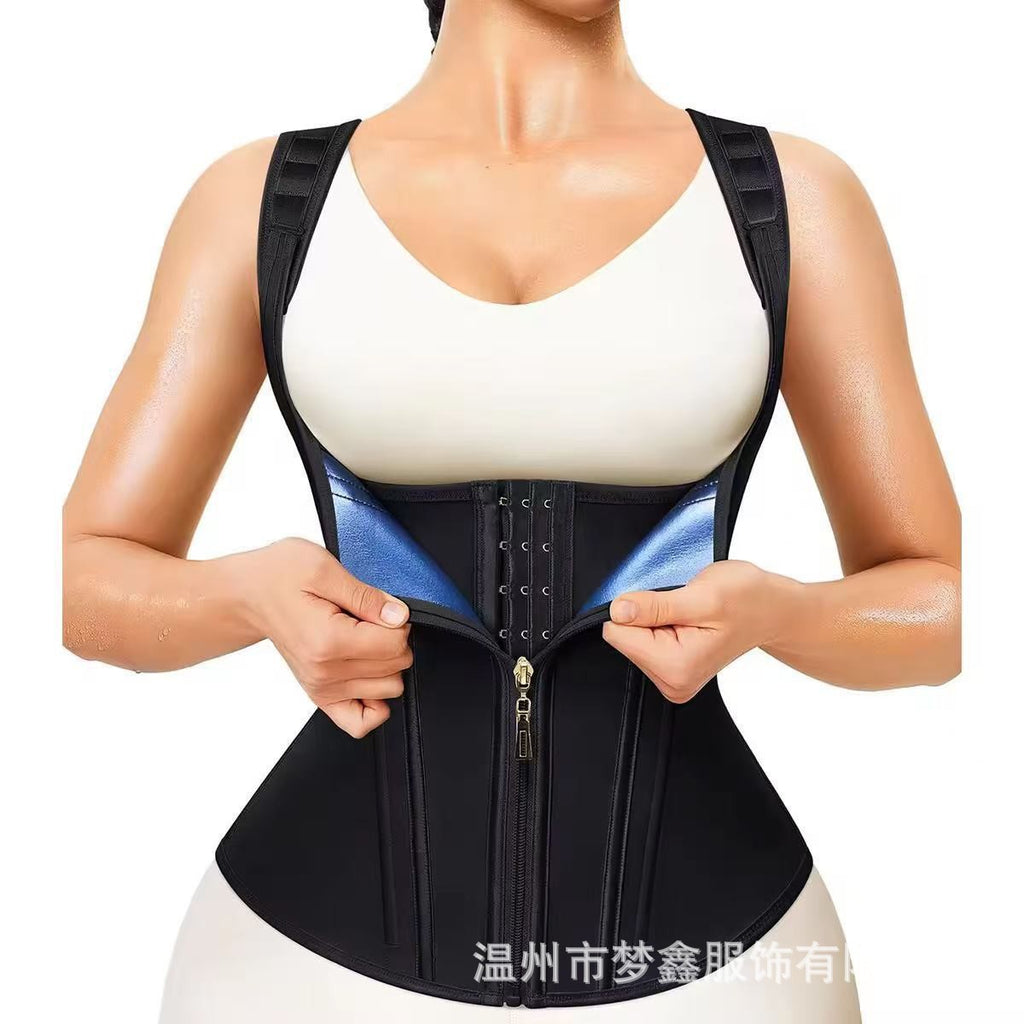 Women's Waist Trainer Corset, Zipper & Hook Sauna Sweat Vest, Tummy Control