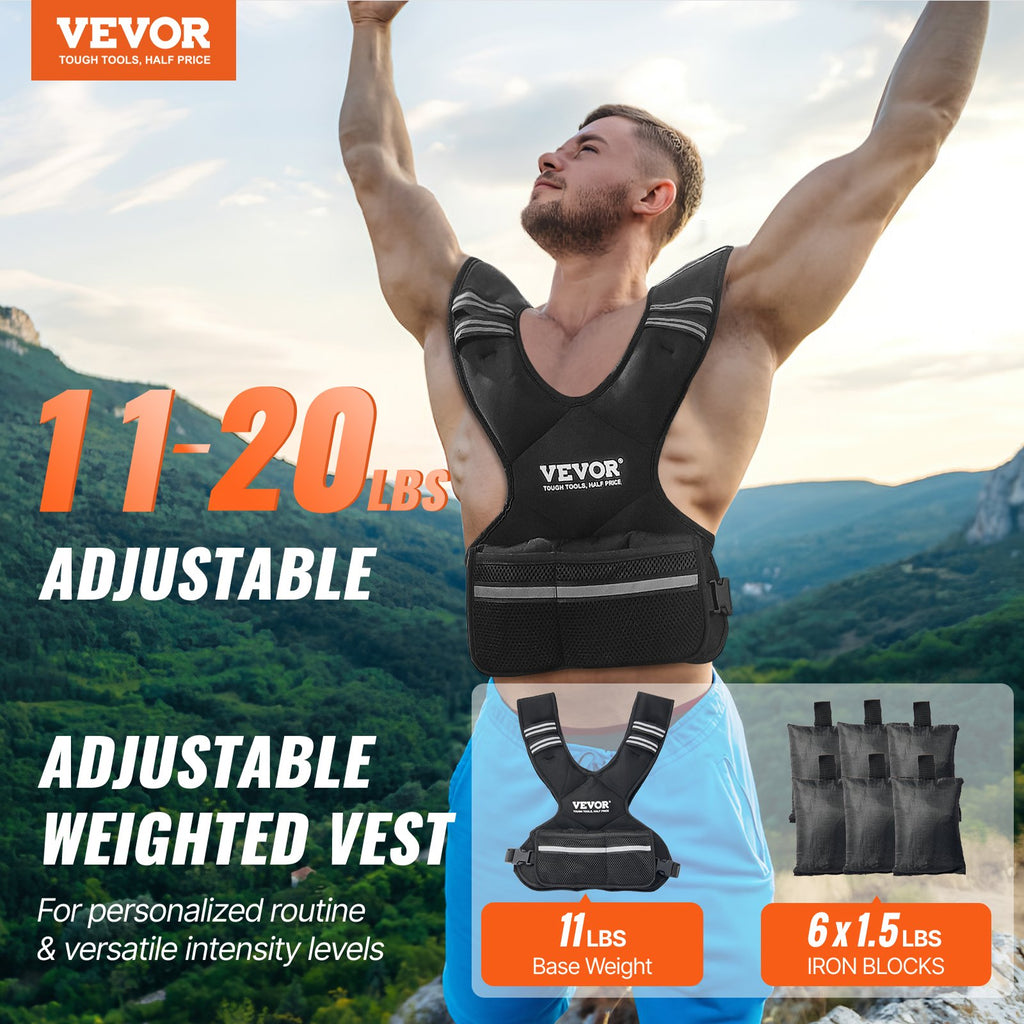 Adjustable Weighted Vest, 11-20lb Weight Vest With 6 Ironsand Weights And