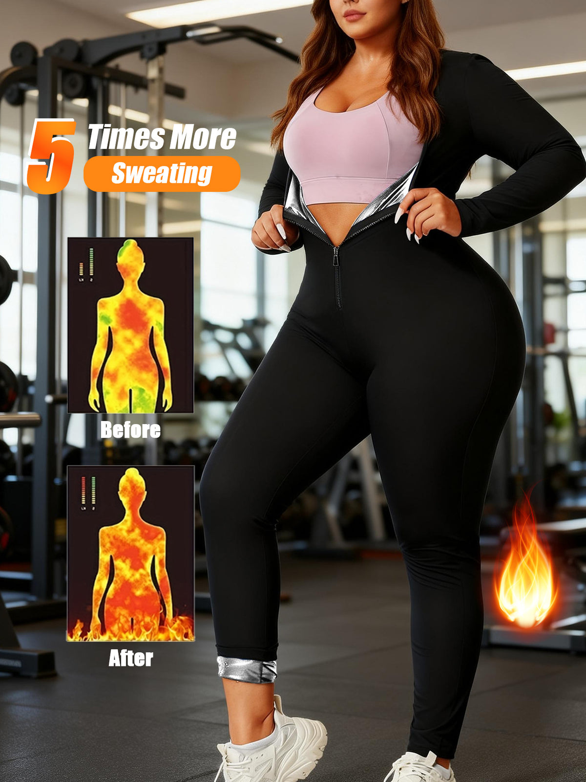 Plus Size Women Sauna Suit Slimming Full Body Compression Workout Jumpsuit Long