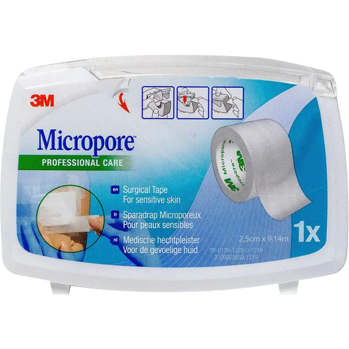 Micropore White Medical Tape with Dispenser 25 mm × 9.14 m
